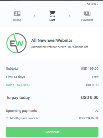 EverWebinar checkout page